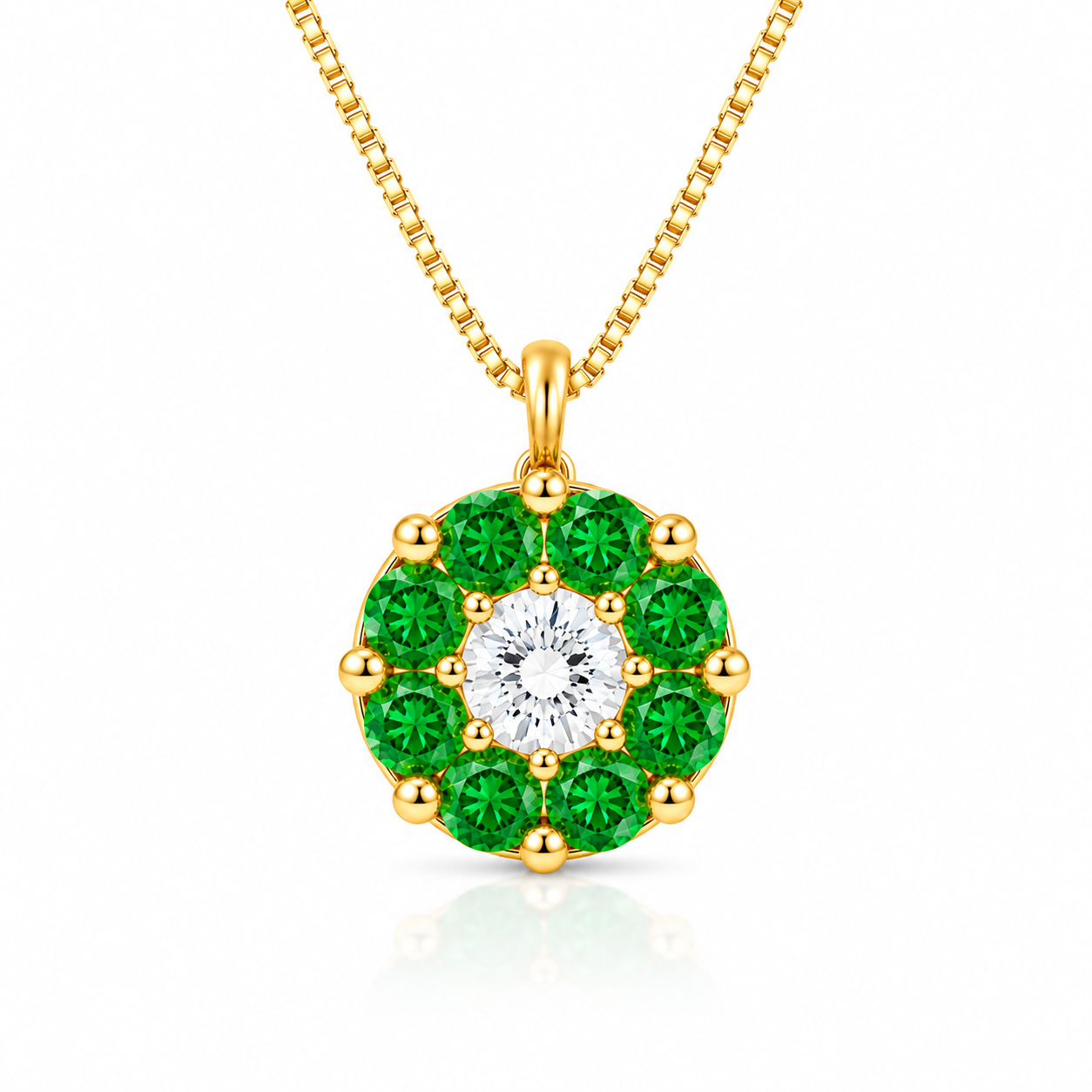 Magic Emerald and Diamond Pendant Yellow Gold