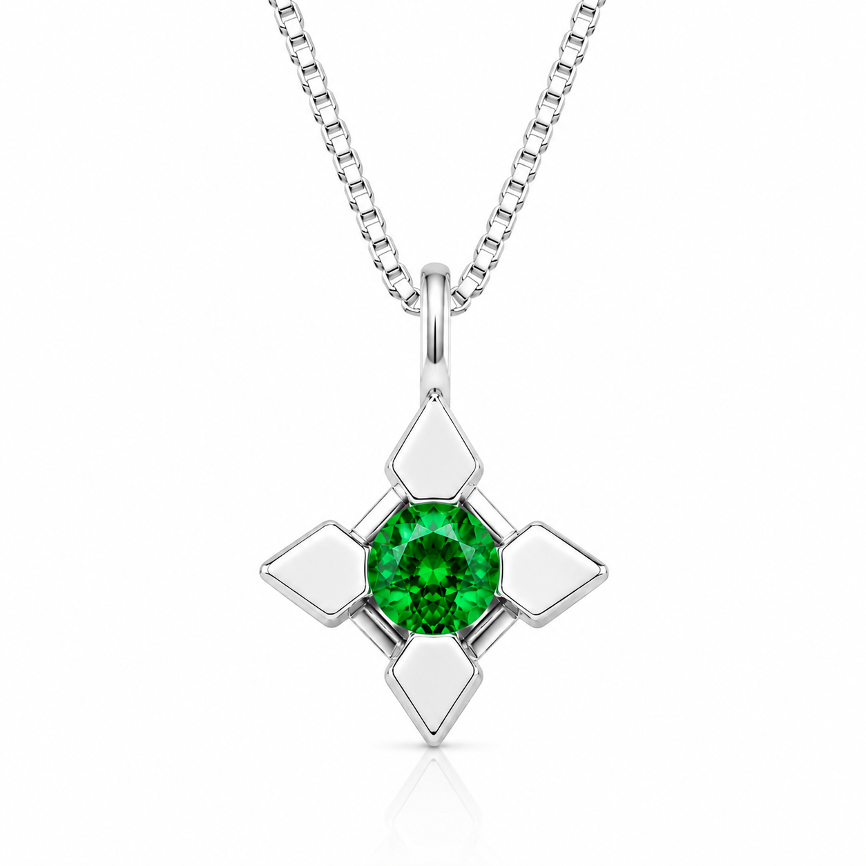 Emerald Flower Pendant White Gold