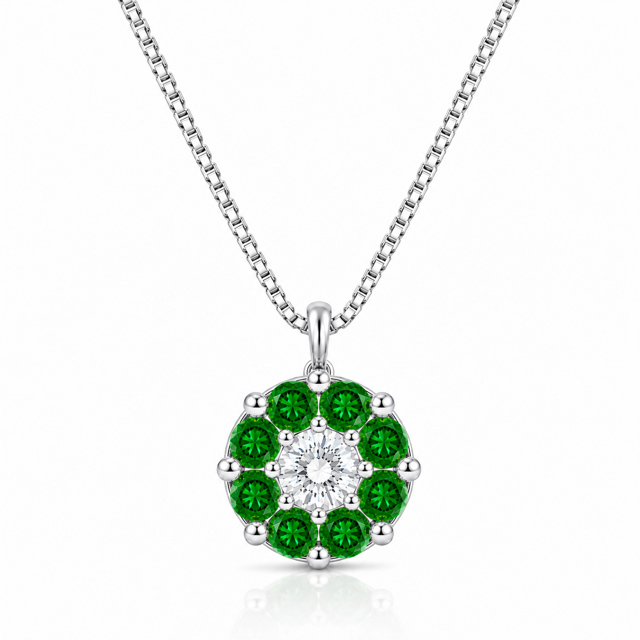 Magic Emerald and Diamond Pendant White Gold