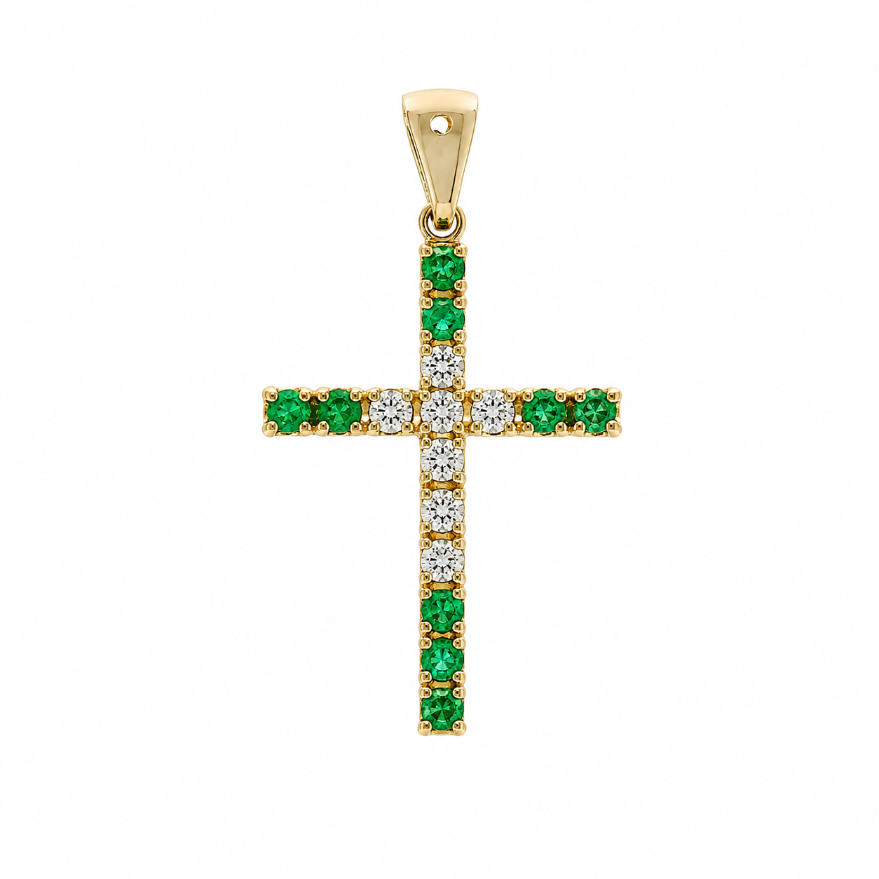 Emerald and Diamond Cross Yellow Gold