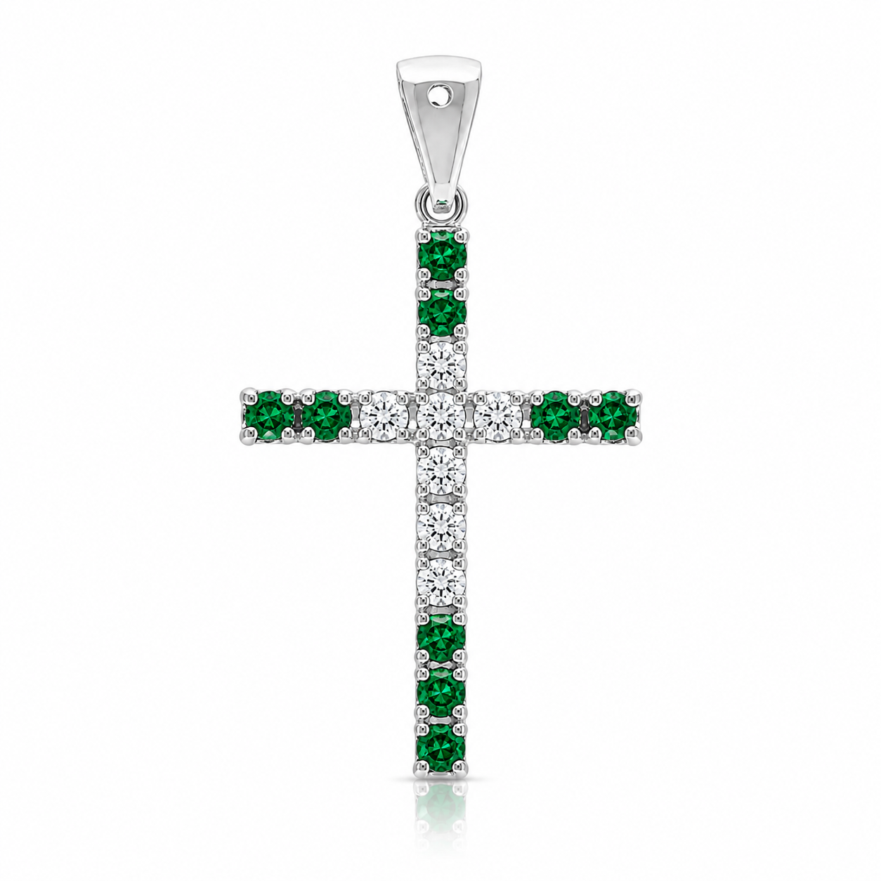 Emerald and Diamond Cross White Gold