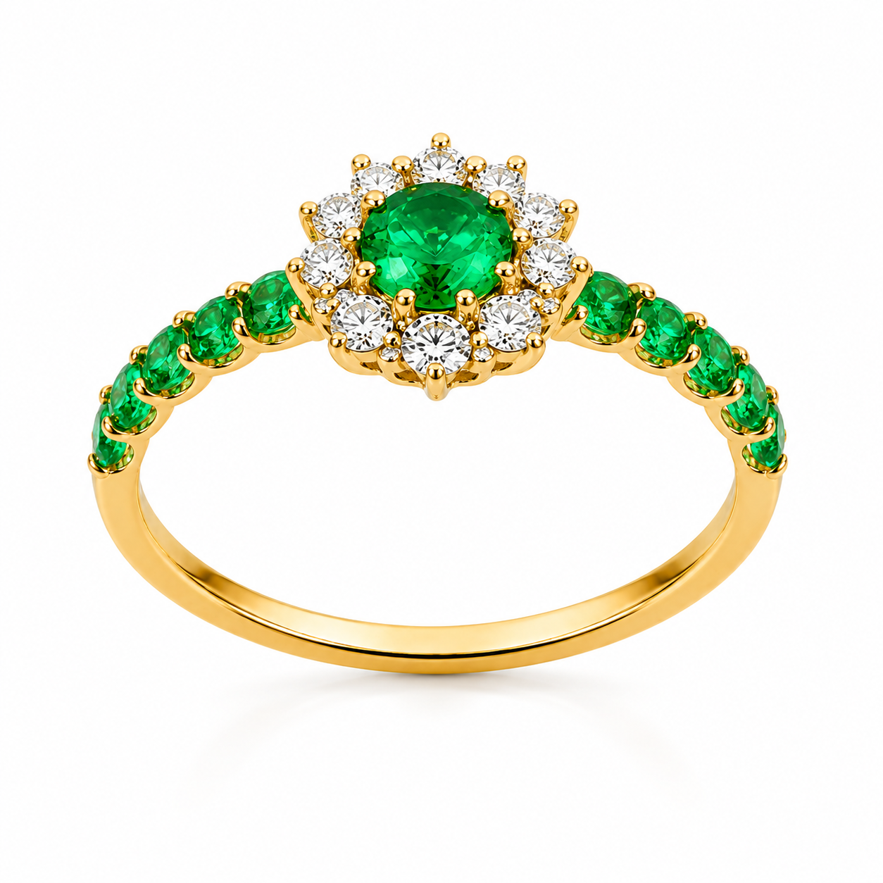 Emerald Flower Ring Yellow Gold