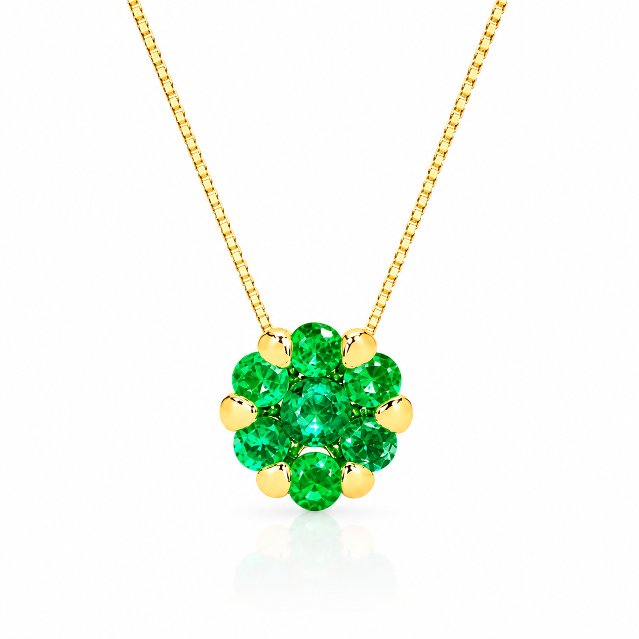 Emerald Flower Pendant Yellow Gold