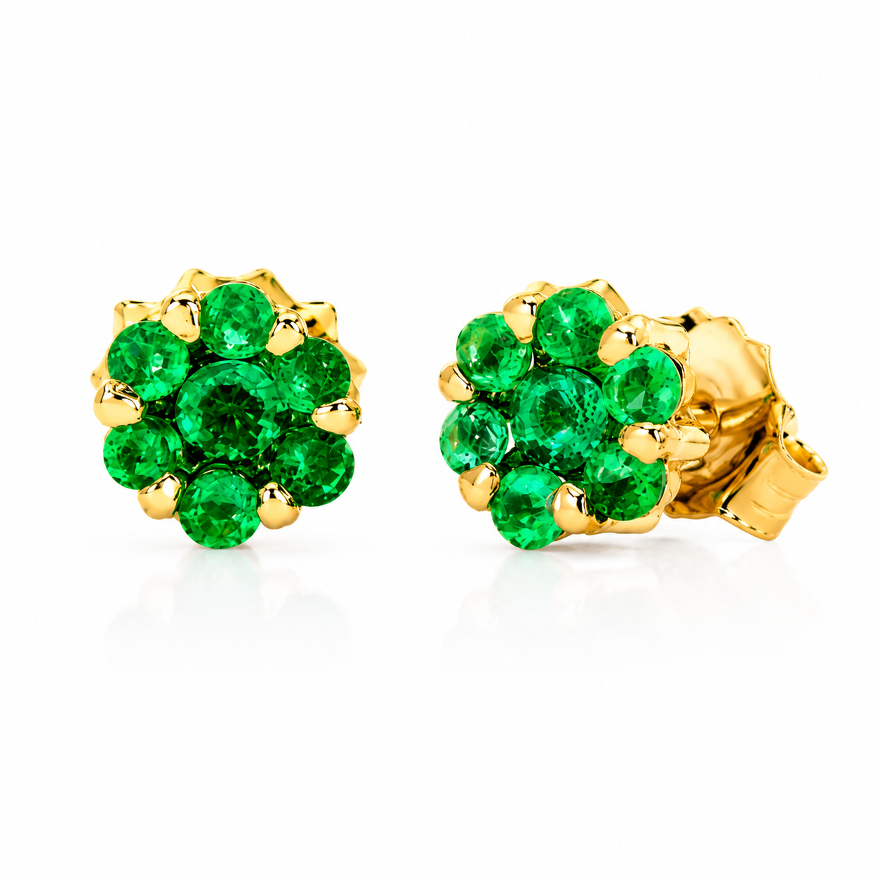 Emerald Flower Earrings Yellow Gold