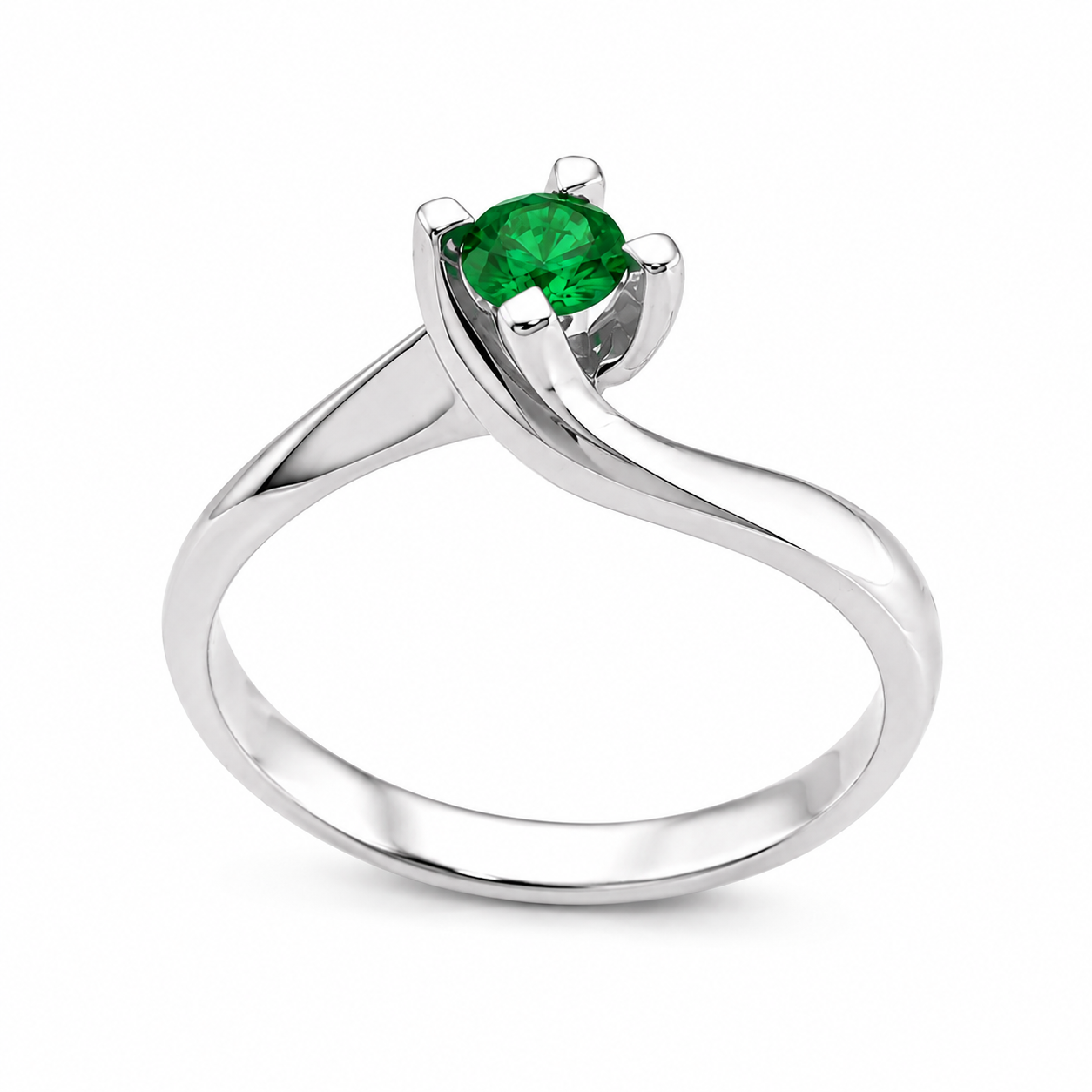 Emerald Solitaire Ring White Gold