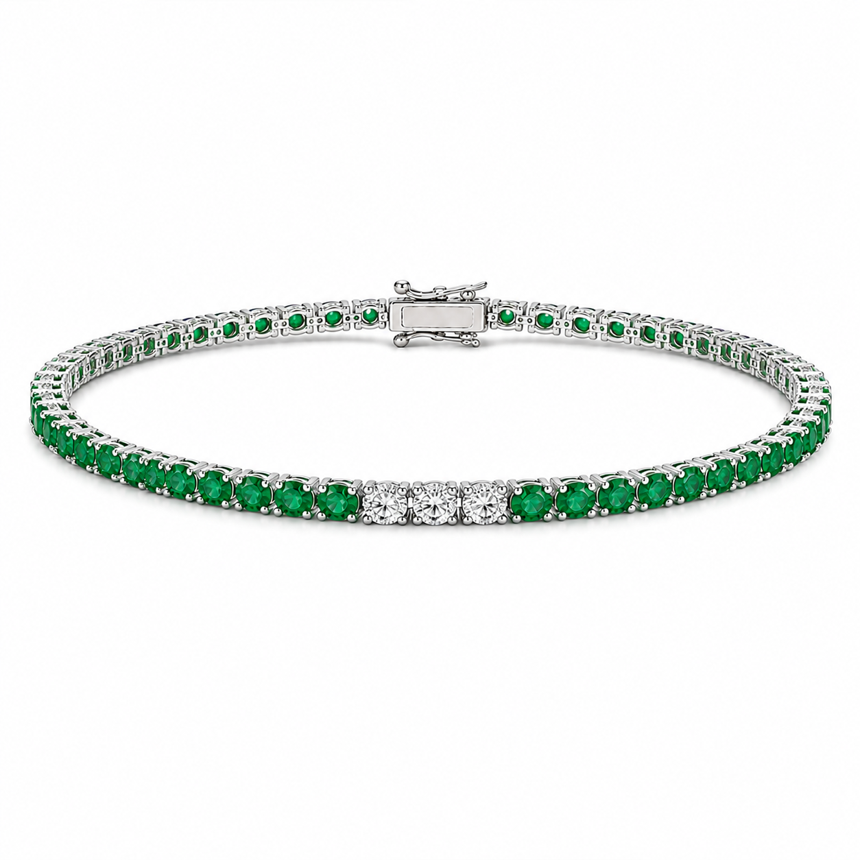 Emerald and Diamond Tennis Bracelet White Gold