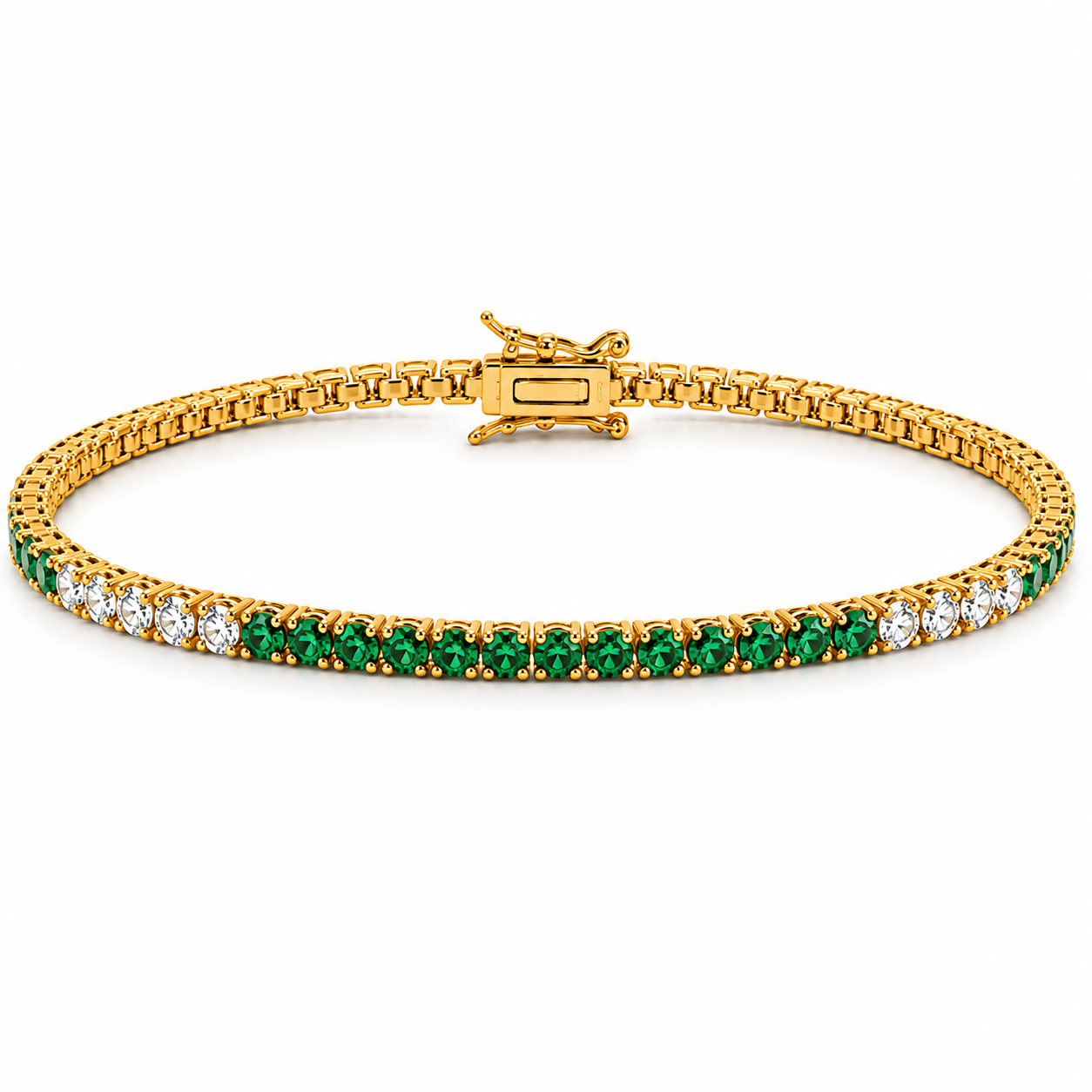 Emerald and Diamond Tennis Bracelet Yellow Gold