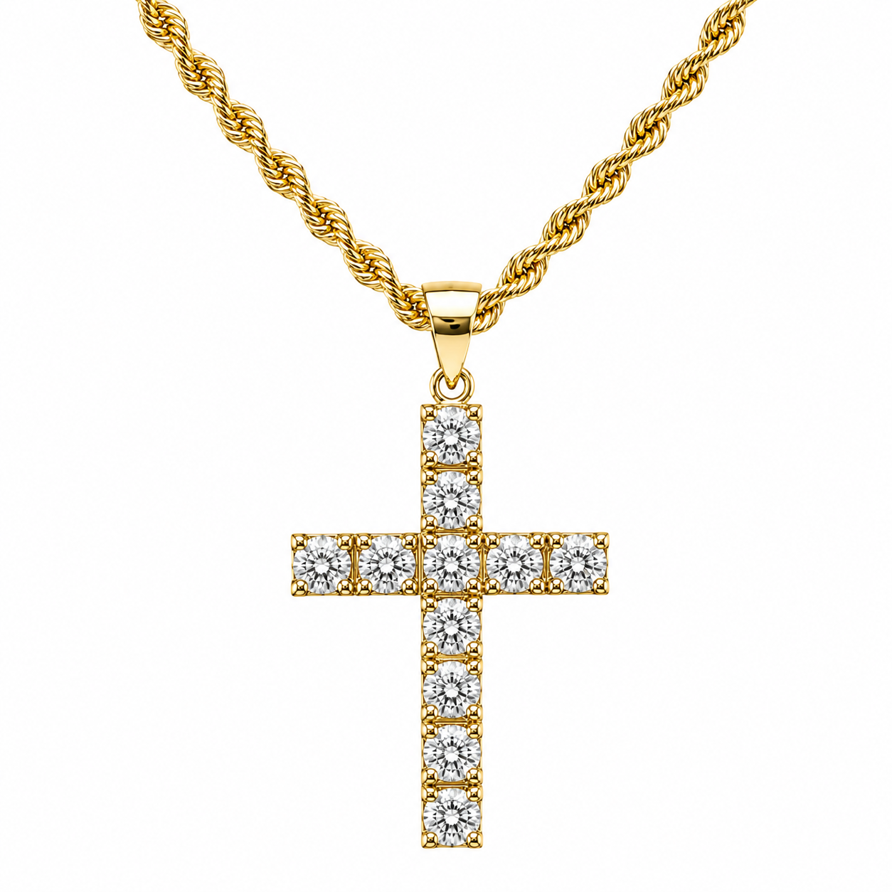 Emerald and Diamond Cross Yellow Gold