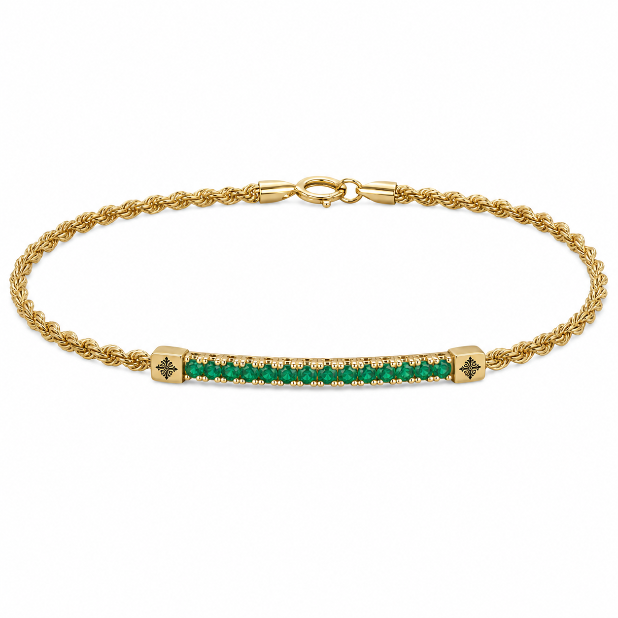 Emerald Half Tennis Bracelet Yellow Gold