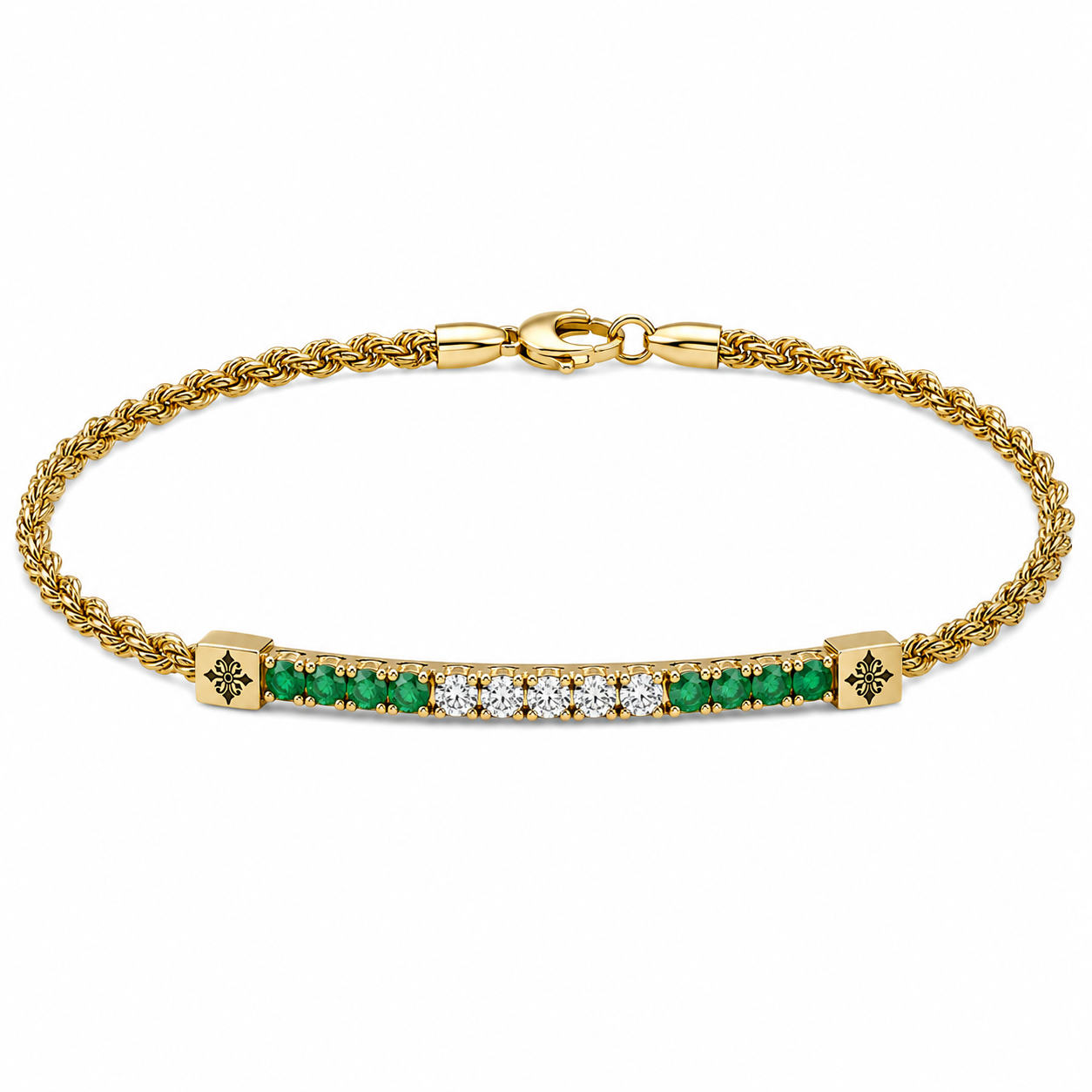 Emerald and Diamond Half Tennis Bracelet Yellow Gold
