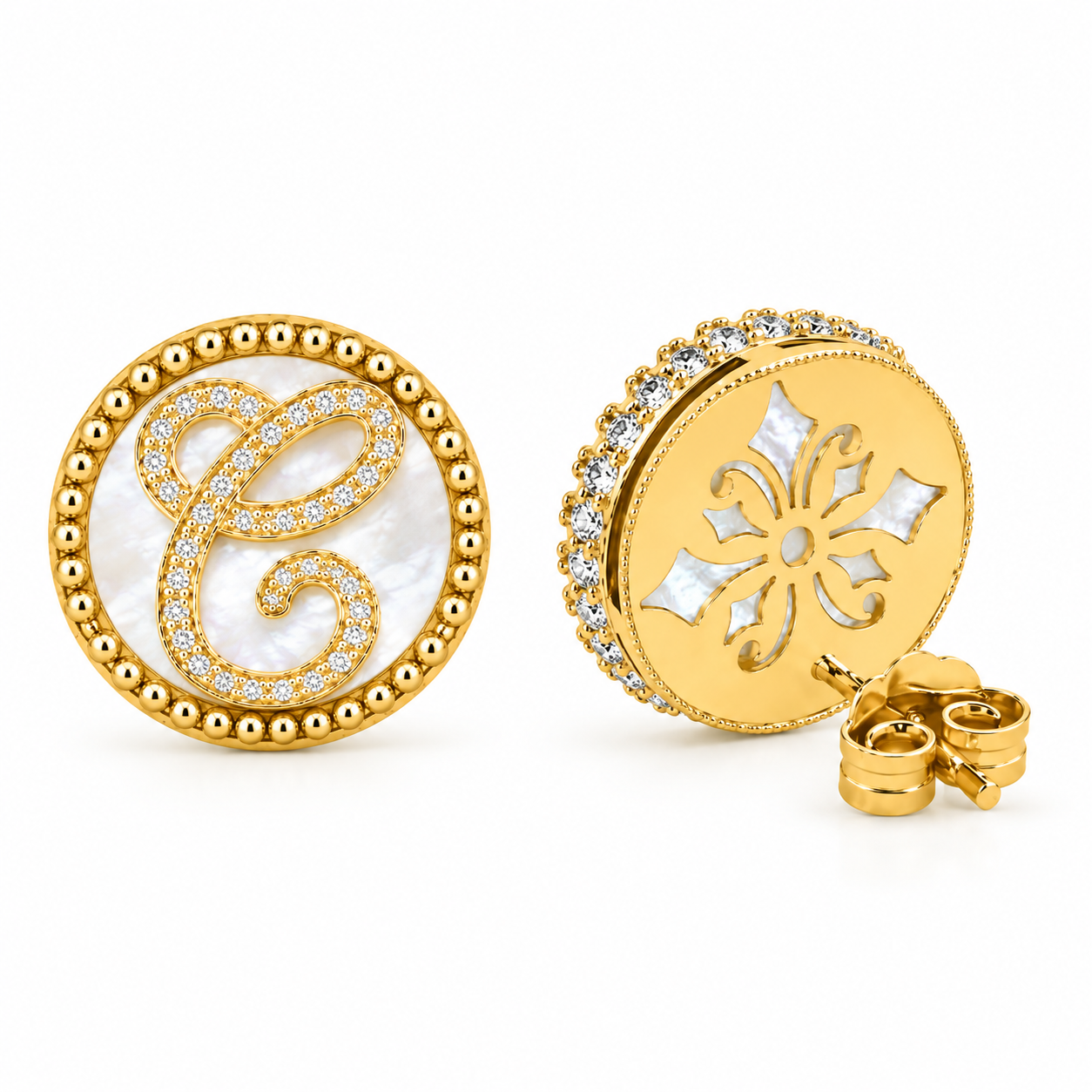 Mother-of-Pearl Initial Earrings