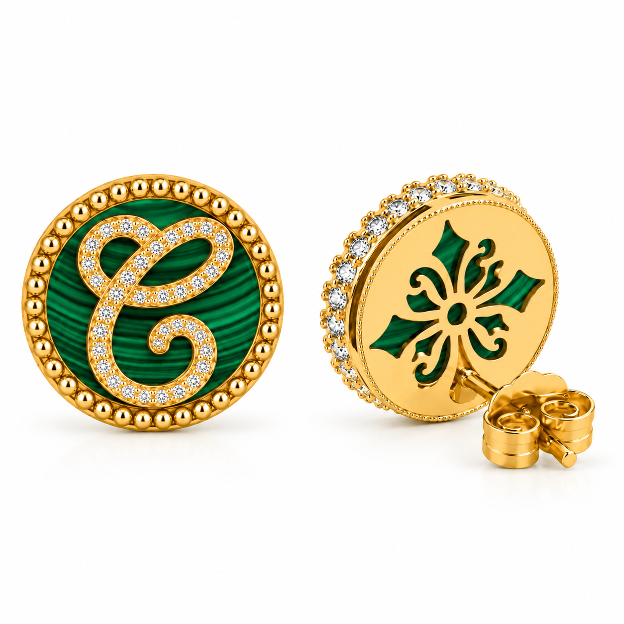 Malachite Initial Earrings
